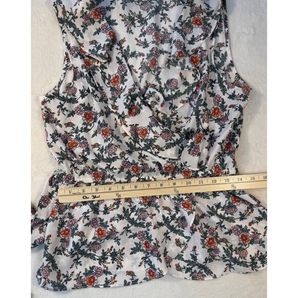 Max Studio White Ruffle Floral Wrap Top Tie Waist Blouse Sleeveless Small NWT - Picture 8 of 8